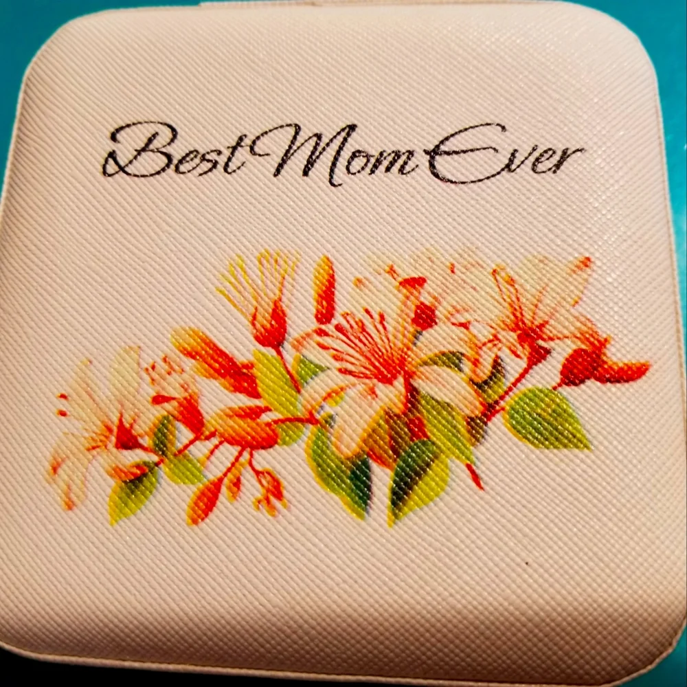Best Mom Ever Small Travel Jewelry Box with a Free Pair of Earrings & Bear Set